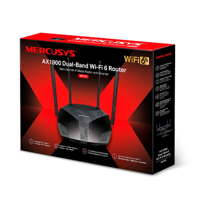 Router Mercusys MR70X, Wi-Fi 6 AX1800, Doble Banda, 4 Antenas, Puertos Gigabit - MR70X