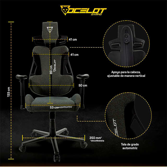 Silla Gamer Ocelot Gaming Scorpio, Tela, Reclinable 170°, Base Metálica, Negro – OST-BLACK SCORPIO