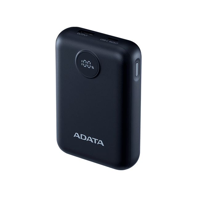 Power Bank ADATA C100, 10,000 mAh, Carga Simultánea para 2 Dispositivos, Indicador LED, Negro – PC10022-12BK