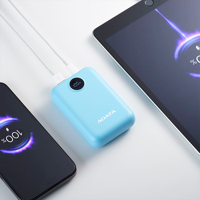 Power Bank ADATA C100, 10,000 mAh, Carga Dual, Indicador LED, Azul – PC10022-12LB