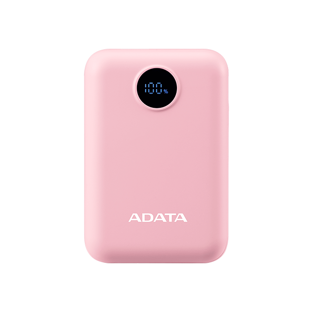 Power Bank ADATA C100, 10,000 mAh, Carga Dual, Indicador LED, Rosa – PC10022-12PK