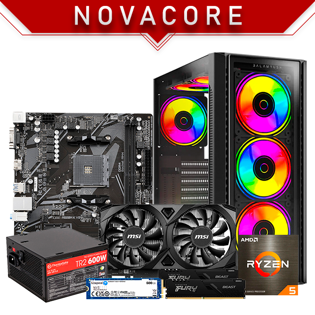 PC Gamer NovaCore | Ryzen 5 5500 | 16 GB 3200 MHz | SSD M.2 500 GB | RTX 3050 6GB | 4 Ventiladores
