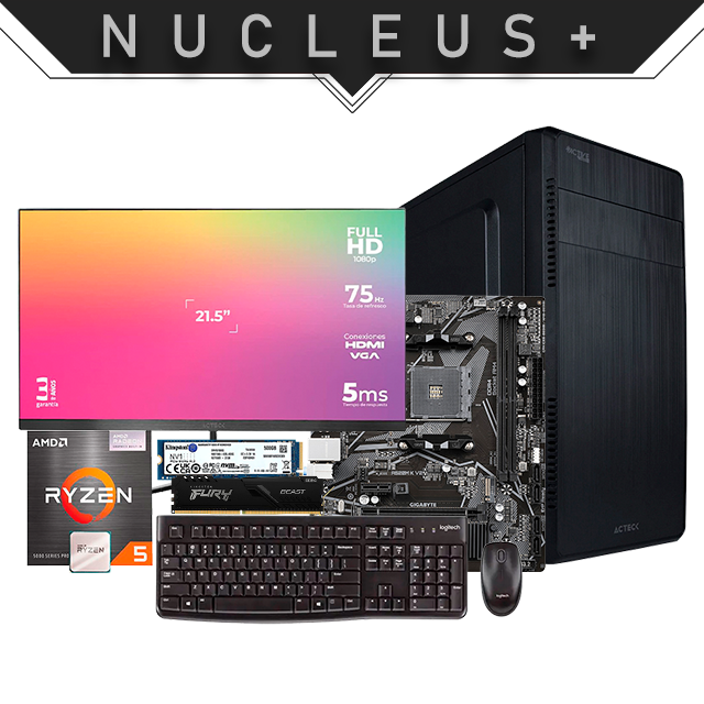 PC Nucleus + | AMD Ryzen 5 5600G | 8GB  3200Mhz | M.2 500GB 5,000/3000 Mb/s | Monitor | Teclado y Mouse