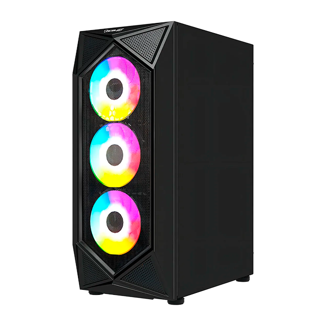 Gabinete Ocelot Gaming POLYGON-E5, ATX, Cristal Templado, Frontal Mesh, 4 Ventiladores, Color Negro - POLYGON-E5