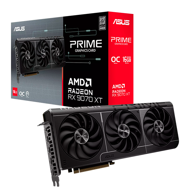 Tarjeta de Video ASUS PRIME Radeon RX 9070 XT OC, 16 GB GDDR6, PCIe 5.0 x16, HDMI, 3× DisplayPort – PRIME-RX9070XT-O16G