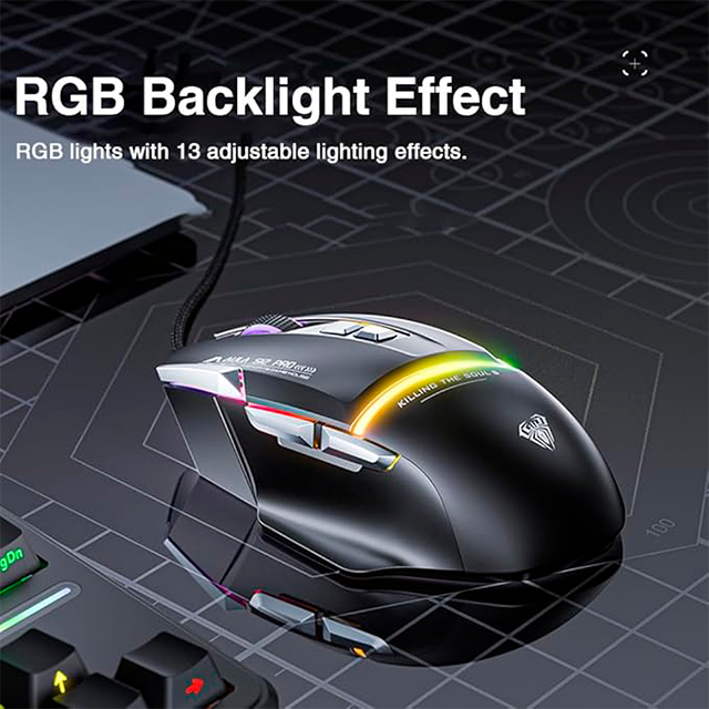 Mouse gamer Aula S12 Pro alámbrico, DPI ajustable 500–12800, RGB, blanco – 8500-0109