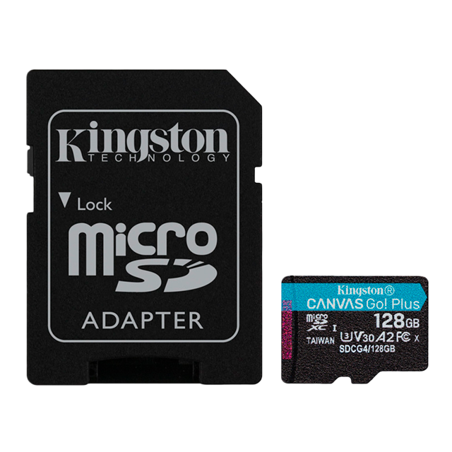 Tarjeta de Memoria MicroSD Kingston Canvas Go! Plus, 128GB, UHS-I, Clase 10 / U3 / V30, A2 – SDCG4/128GB