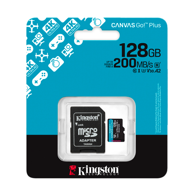Tarjeta de Memoria MicroSD Kingston Canvas Go! Plus, 128GB, UHS-I, Clase 10 / U3 / V30, A2 – SDCG4/128GB