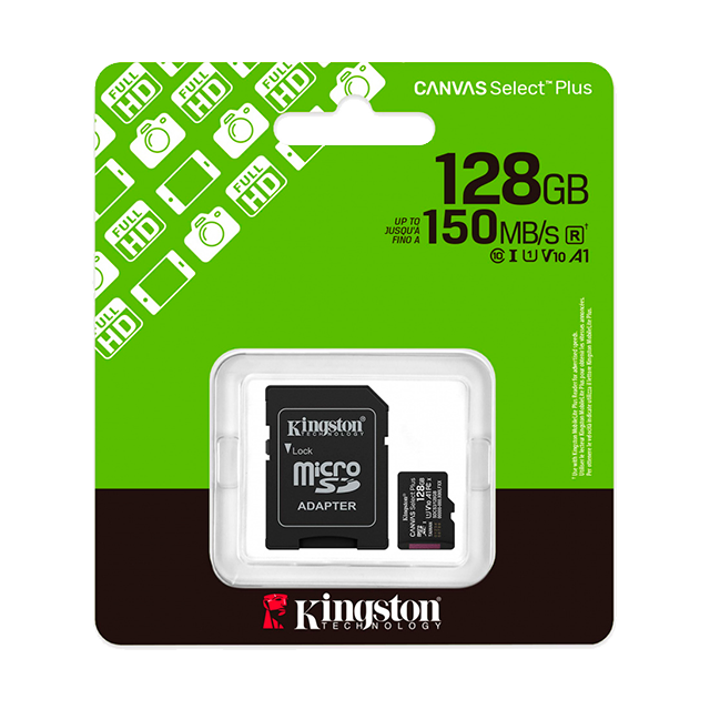 Tarjeta de Memoria microSD Kingston Canvas Select Plus Gen3, 128GB, microSDXC, UHS-I, Clase 10, A1 – SDCS3/128GB