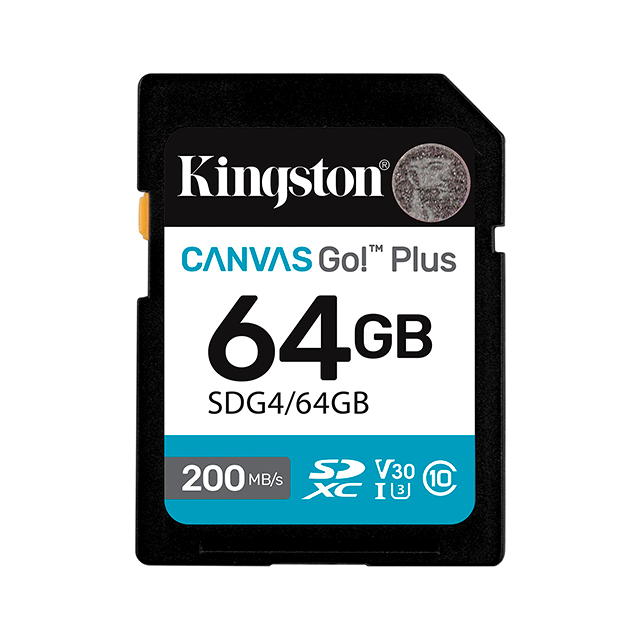 Memoria SDXC Kingston Canvas Go! Plus G4 64GB, Clase 10, UHS-I U3, V30, 200 MB/s – SDG4/64GB