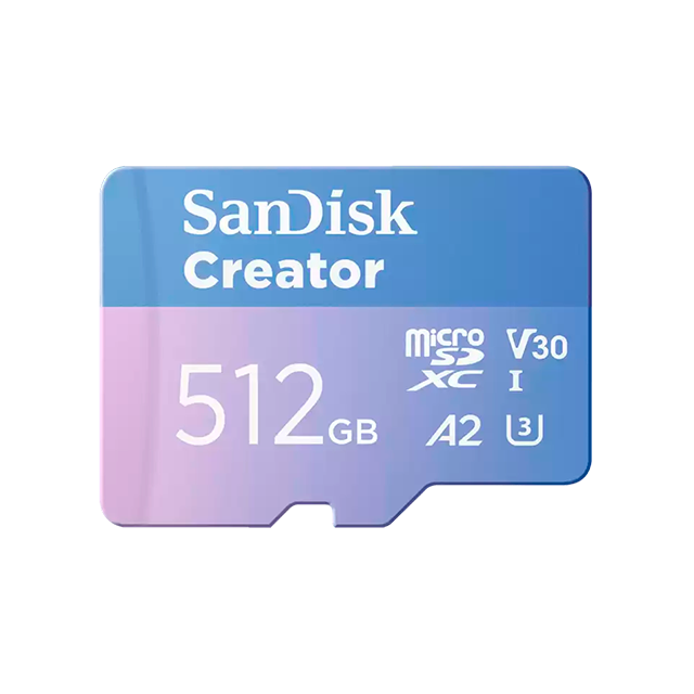 Memoria MicroSD SanDisk Creator, 512GB, UHS-I U3, V30, A2, hasta 190 MB/s, para video 4K/5.3K – SDSQXAV-512G-GN6MS