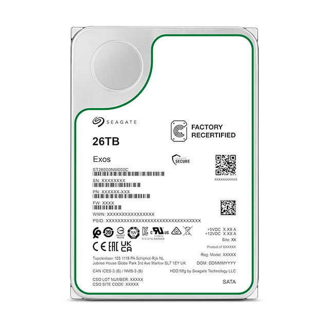 Disco Duro Seagate Exos X26, 26TB, 3.5", SATA 6Gb/s, 7200 RPM, empresarial. Reacondicionado – ST26000NM000C