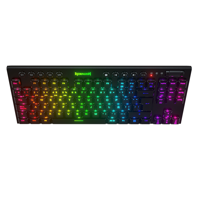 Teclado Gamer Mecanico Redragon Horus TKL RGB, Switches Blue Ultra Low Profile, Inalámbrico, USB 2.4Ghz, Bluetooth 5.0, Iluminación RGB, Español - K621-RGB-SP BL