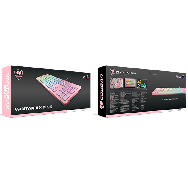 Teclado Gamer COUGAR Vantar AX Pink Edition, Scissor Switch, Chasis de Aluminio CNC, Ultra Slim 15.5 mm, RGB, USB – 37VAPXNMX.0002
