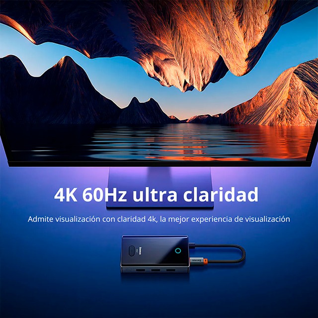 Hub USB-C Baseus, 8 Puertos, HDMI 4K 60Hz, RJ45, USB, PD, SD/TF – WKYY030313