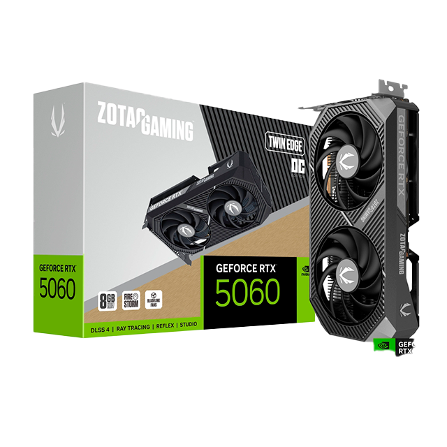 Tarjeta de Video ZOTAC GAMING GeForce RTX 5060, Twin Edge OC, 8GB GDDR7, DLSS 3.5, PCIe 4.0 – ZT-B50600H-10M