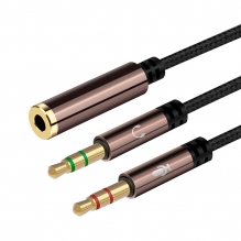 Adaptador NDOOL Mic y Audio Negro, Cable Audio 3.5mm a Doble 3.5mm para los Auriculares de Micrófono y Audifono Separada, PS4, Laptop, Altavoz, Chapado en Oro - ‎JP-ZJX-117