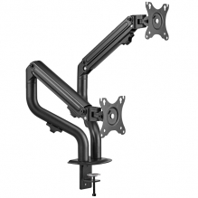 Soporte Dual de Brazo para Doble Monitor Ovaltech OVM-D1732, 17" - 32", Sistema VESA, Sube y Baja, Inclinacion -45° a 45°, Horizontal o Vertical - OVM-D1732