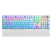 Teclado Mec&aacute;nico AULA F2088 Air White, 104 Teclas, Al&aacute;mbrico USB-C, Reposamu&ntilde;ecas Removible, Perilla Multimedia, RGB, Ingl&eacute;s con Impresi&oacute;n en Espa&ntilde;ol &ndash; 8500-0069