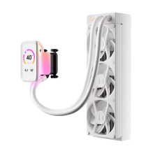Enfriamiento L&iacute;quido HYTE THICC Q80 Trio, 360 mm, Pantalla IPS 5" 720p 60 Hz, 3&times; Ventiladores 120 mm, 3000 RPM, ARGB, Blanco &ndash; FAN-HYTE-Q80T-WW