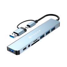 Adaptador Naceb USB-C/A 8 en 1, USB 3.0, 3× USB 2.0, USB-C, SD/TF, AUX – NA-0149