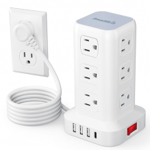 Torre Multicontacto SMALLRT, 12 salidas, 4 USB (1 USB-C), 1700J, cable 1.98 m &ndash; SMALLRT Torre blanco  