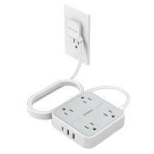 Regleta Multicontacto TESSAN, 4 salidas, 3 USB (1 USB-C), protector de sobretensi&oacute;n, cable plano 1.5 m, gris 