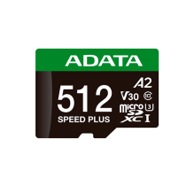Tarjeta de Memoria MicroSD ADATA Speed Plus, 512GB, Clase 10, UHS-I, U3, V30, A2, con Adaptador – UD512GUI3V30A2SP-RA1