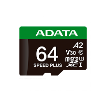Tarjeta de Memoria MicroSD ADATA Speed Plus, 64GB, Clase 10, UHS-I, U3, V30, A2, con Adaptador – UD64GUI3V30A2SP-RA1